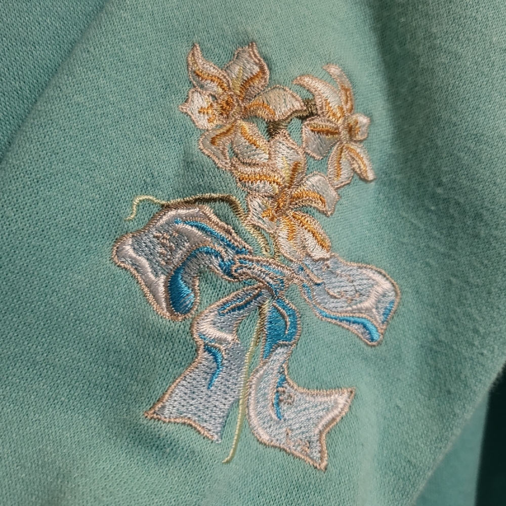 Vintage Embroidered Collared Long Sleeve Pullover Tiffany Blue - Picture 7 of 8